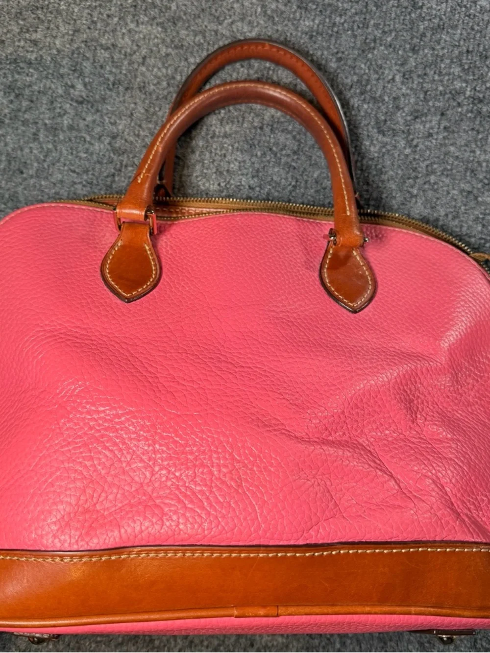 Dooney & Bourke Hot Pink Leather Satchel with Brown Trim - Picture 6 of 13